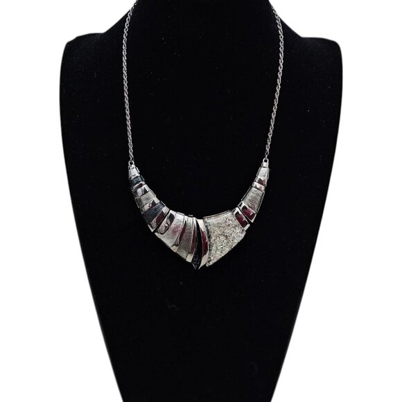 Vintage Silver Tone Acrylic Stone Textured Chunky Collar Statement Necklace - Picture 1 of 7